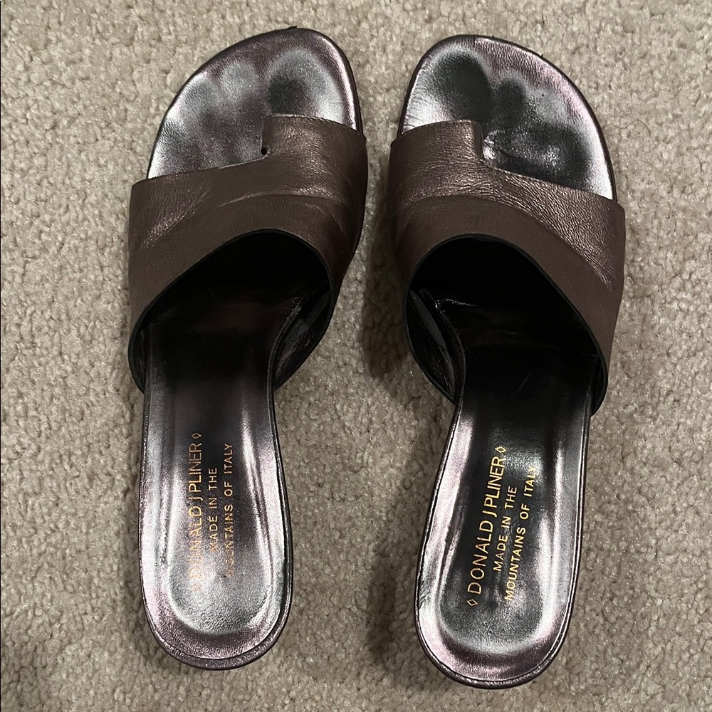 Donald J. Pliner Bronze Metallic Leather Slide Mules